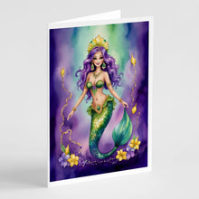 Load image into Gallery viewer, Mermaid Mardi Gras Greeting Cards - Blank Note Cards – 8-Pack of Artist-Designed Cards with Envelopes