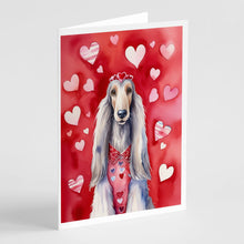 Load image into Gallery viewer, Afghan Hound My Valentine Greeting Cards - Blank Note Cards – 8-Pack of Artist-Designed Cards with Envelopes