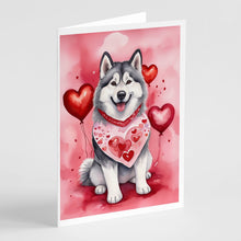 Load image into Gallery viewer, Alaskan Malamute My Valentine Greeting Cards - Blank Note Cards – 8-Pack of Artist-Designed Cards with Envelopes
