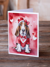Load image into Gallery viewer, Basset Hound My Valentine Greeting Cards - Blank Note Cards – 8-Pack of Artist-Designed Cards with Envelopes