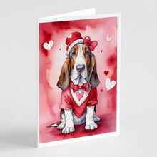 Load image into Gallery viewer, Basset Hound My Valentine Greeting Cards - Blank Note Cards – 8-Pack of Artist-Designed Cards with Envelopes