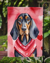 Load image into Gallery viewer, Black and Tan Coonhound Valentine’s Day Garden Flag – Dog-Themed Heart Yard Decor