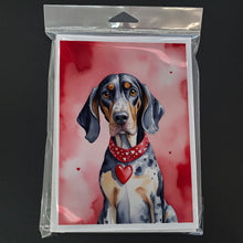 Load image into Gallery viewer, Bluetick Coonhound My Valentine Greeting Cards - Blank Note Cards – 8-Pack of Artist-Designed Cards with Envelopes