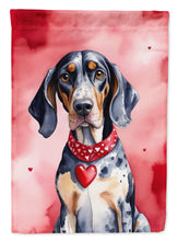 Load image into Gallery viewer, Bluetick Coonhound Valentine’s Day Garden Flag – Dog-Themed Heart Yard Decor