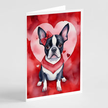 Load image into Gallery viewer, Boston Terrier My Valentine Greeting Cards - Blank Note Cards – 8-Pack of Artist-Designed Cards with Envelopes