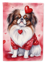 Load image into Gallery viewer, Japanese Chin Valentine’s Day Garden Flag – Dog-Themed Heart Yard Decor