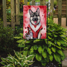 Load image into Gallery viewer, Norwegian Elkhound Valentine’s Day Garden Flag – Dog-Themed Heart Yard Decor