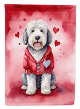 Load image into Gallery viewer, Old English Sheepdog Valentine’s Day Garden Flag – Dog-Themed Heart Yard Decor