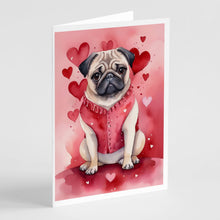 Load image into Gallery viewer, Pug My Valentine Greeting Cards - Blank Note Cards – 8-Pack of Artist-Designed Cards with Envelopes