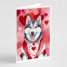 Load image into Gallery viewer, Siberian Husky My Valentine Greeting Cards - Blank Note Cards – 8-Pack of Artist-Designed Cards with Envelopes