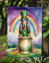 Load image into Gallery viewer, Afghan Hound St. Patrick’s Day Garden Flag – Dog with Pot of Gold &amp; Rainbow Yard Decor