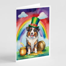 Load image into Gallery viewer, Australian Shepherd St Patrick's Day Greeting Cards - Blank Note Cards – 8-Pack of Artist-Designed Cards with Envelopes