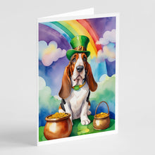 Load image into Gallery viewer, Basset Hound St Patrick's Day Greeting Cards - Blank Note Cards – 8-Pack of Artist-Designed Cards with Envelopes