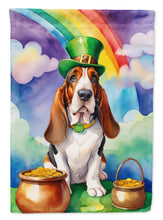 Load image into Gallery viewer, Basset Hound St. Patrick’s Day Garden Flag – Dog with Pot of Gold &amp; Rainbow Yard Decor