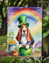 Load image into Gallery viewer, Basset Hound St. Patrick’s Day Garden Flag – Dog with Pot of Gold &amp; Rainbow Yard Decor
