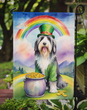 Load image into Gallery viewer, Bearded Collie St. Patrick’s Day Garden Flag – Dog with Pot of Gold &amp; Rainbow Yard Decor