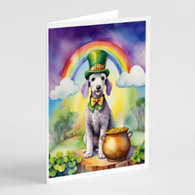 Load image into Gallery viewer, Bedlington Terrier St Patrick's Day Greeting Cards - Blank Note Cards – 8-Pack of Artist-Designed Cards with Envelopes