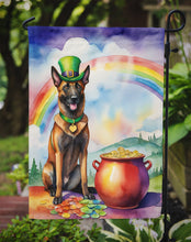 Load image into Gallery viewer, Belgian Malinois St. Patrick’s Day Garden Flag – Dog with Pot of Gold &amp; Rainbow Yard Decor