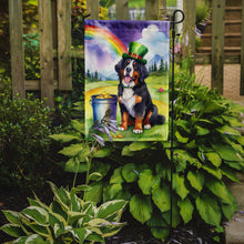 Load image into Gallery viewer, Bernese Mountain Dog St. Patrick’s Day Garden Flag – Dog with Pot of Gold &amp; Rainbow Yard Decor