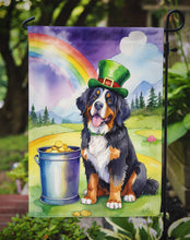 Load image into Gallery viewer, Bernese Mountain Dog St. Patrick’s Day Garden Flag – Dog with Pot of Gold &amp; Rainbow Yard Decor