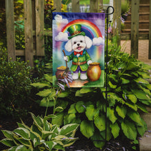 Load image into Gallery viewer, Bichon Frise St. Patrick’s Day Garden Flag – Dog with Pot of Gold &amp; Rainbow Yard Decor
