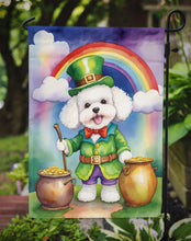 Load image into Gallery viewer, Bichon Frise St. Patrick’s Day Garden Flag – Dog with Pot of Gold &amp; Rainbow Yard Decor