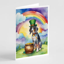 Load image into Gallery viewer, Bluetick Coonhound St Patrick's Day Greeting Cards - Blank Note Cards – 8-Pack of Artist-Designed Cards with Envelopes