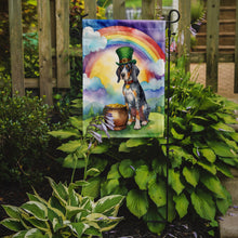 Load image into Gallery viewer, Bluetick Coonhound St. Patrick’s Day Garden Flag – Dog with Pot of Gold &amp; Rainbow Yard Decor