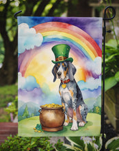 Load image into Gallery viewer, Bluetick Coonhound St. Patrick’s Day Garden Flag – Dog with Pot of Gold &amp; Rainbow Yard Decor