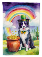 Load image into Gallery viewer, Border Collie St. Patrick’s Day Garden Flag – Dog with Pot of Gold &amp; Rainbow Yard Decor