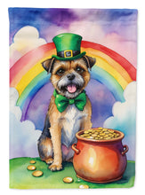Load image into Gallery viewer, Border Terrier St. Patrick’s Day Garden Flag – Dog with Pot of Gold &amp; Rainbow Yard Decor