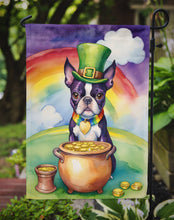 Load image into Gallery viewer, Boston Terrier St. Patrick’s Day Garden Flag – Dog with Pot of Gold &amp; Rainbow Yard Decor