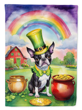 Load image into Gallery viewer, Boston Terrier St. Patrick’s Day Garden Flag – Dog with Pot of Gold &amp; Rainbow Yard Decor