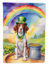 Load image into Gallery viewer, Brittany Spaniel St. Patrick’s Day Garden Flag – Dog with Pot of Gold &amp; Rainbow Yard Decor