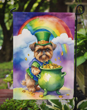 Load image into Gallery viewer, Brussels Griffon St. Patrick’s Day Garden Flag – Dog with Pot of Gold &amp; Rainbow Yard Decor