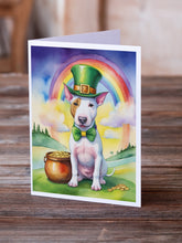 Load image into Gallery viewer, Bull Terrier St Patrick's Day Greeting Cards - Blank Note Cards – 8-Pack of Artist-Designed Cards with Envelopes