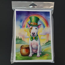 Load image into Gallery viewer, Bull Terrier St Patrick's Day Greeting Cards - Blank Note Cards – 8-Pack of Artist-Designed Cards with Envelopes