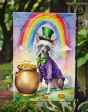 Load image into Gallery viewer, Chinese Crested St. Patrick’s Day Garden Flag – Dog with Pot of Gold &amp; Rainbow Yard Decor