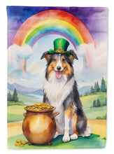 Load image into Gallery viewer, Collie St. Patrick’s Day Garden Flag – Dog with Pot of Gold &amp; Rainbow Yard Decor