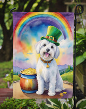 Load image into Gallery viewer, Coton de Tulear St. Patrick’s Day Garden Flag – Dog with Pot of Gold &amp; Rainbow Yard Decor