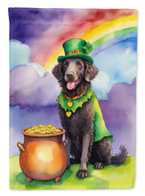 Load image into Gallery viewer, Curly-Coated Retriever St. Patrick’s Day Garden Flag – Dog with Pot of Gold &amp; Rainbow Yard Decor