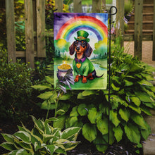 Load image into Gallery viewer, Dachshund St. Patrick’s Day Garden Flag – Dog with Pot of Gold &amp; Rainbow Yard Decor