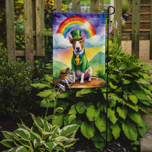 Load image into Gallery viewer, English Bull Terrier St. Patrick’s Day Garden Flag – Dog with Pot of Gold &amp; Rainbow Yard Decor