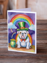 Load image into Gallery viewer, English Bulldog St Patrick's Day Greeting Cards - Blank Note Cards – 8-Pack of Artist-Designed Cards with Envelopes