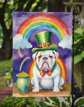 Load image into Gallery viewer, English Bulldog St. Patrick’s Day Garden Flag – Dog with Pot of Gold &amp; Rainbow Yard Decor