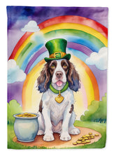 Load image into Gallery viewer, English Springer Spaniel St. Patrick’s Day Garden Flag – Dog with Pot of Gold &amp; Rainbow Yard Decor