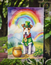 Load image into Gallery viewer, Fox Terrier St. Patrick’s Day Garden Flag – Dog with Pot of Gold &amp; Rainbow Yard Decor