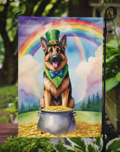 Load image into Gallery viewer, German Shepherd St. Patrick’s Day Garden Flag – Dog with Pot of Gold &amp; Rainbow Yard Decor