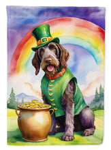 Load image into Gallery viewer, German Wirehaired Pointer St. Patrick’s Day Garden Flag – Dog with Pot of Gold &amp; Rainbow Yard Decor