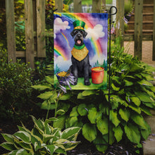 Load image into Gallery viewer, Giant Schnauzer St. Patrick’s Day Garden Flag – Dog with Pot of Gold &amp; Rainbow Yard Decor